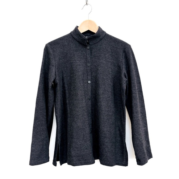 Eileen Fisher Tops - Eileen Fisher Mandarin Collar Wool Shirt Shacket Minimalist Charcoal Gray  PM
